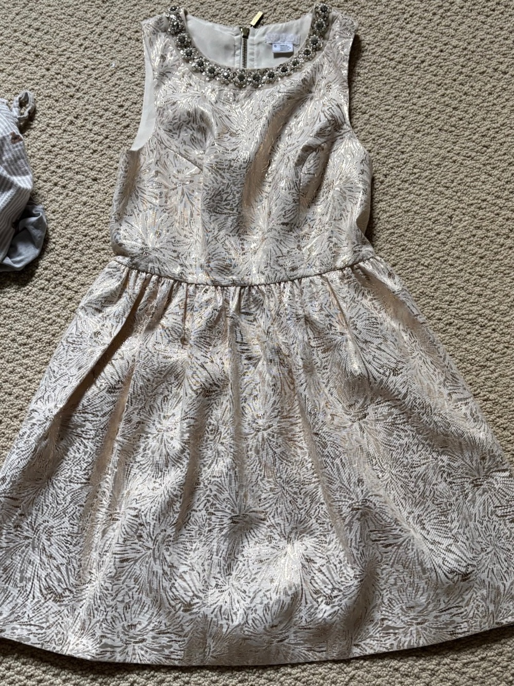 Anthropologie Cooperative Gold Party beaded fit and flare dress